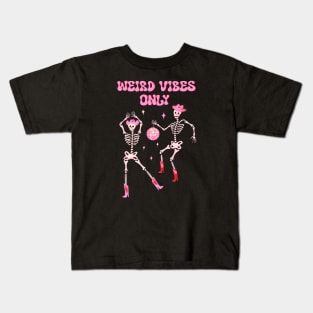 Weird vibes only. Dancing skeletons in pink cowboy hat and boots with disco ball Kids T-Shirt